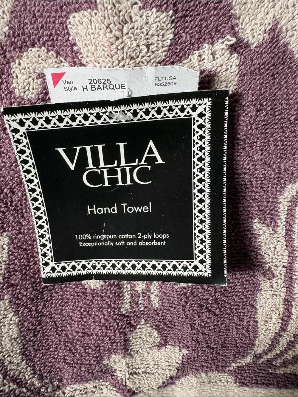 NWT Villa Chic Patterned Hand Towel